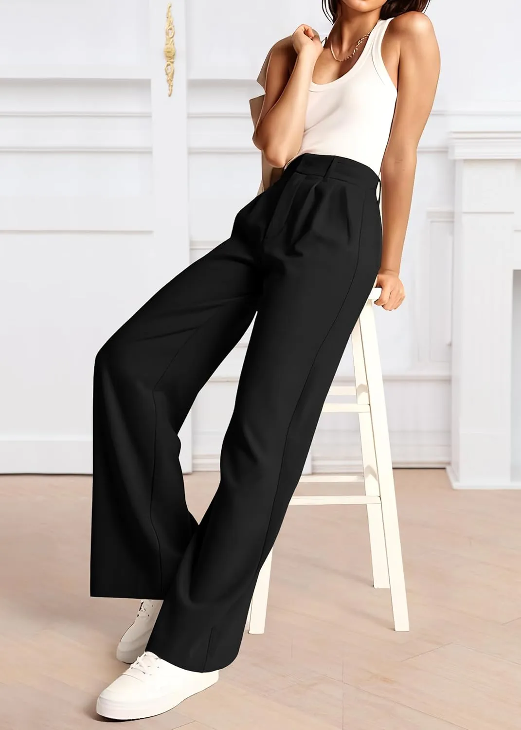 Womens Wide Leg Pants High Waisted Business Casual Summer Dress Pants Palazzo Long Work Trousers with Pockets