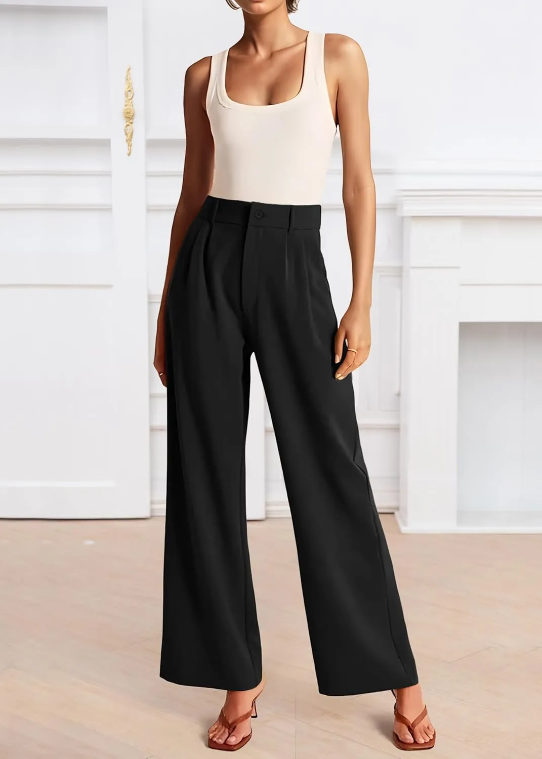 Womens Wide Leg Pants High Waisted Business Casual Summer Dress Pants Palazzo Long Work Trousers with Pockets