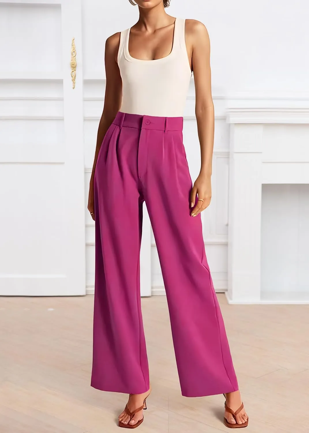 Womens Wide Leg Pants High Waisted Business Casual Summer Dress Pants Palazzo Long Work Trousers with Pockets