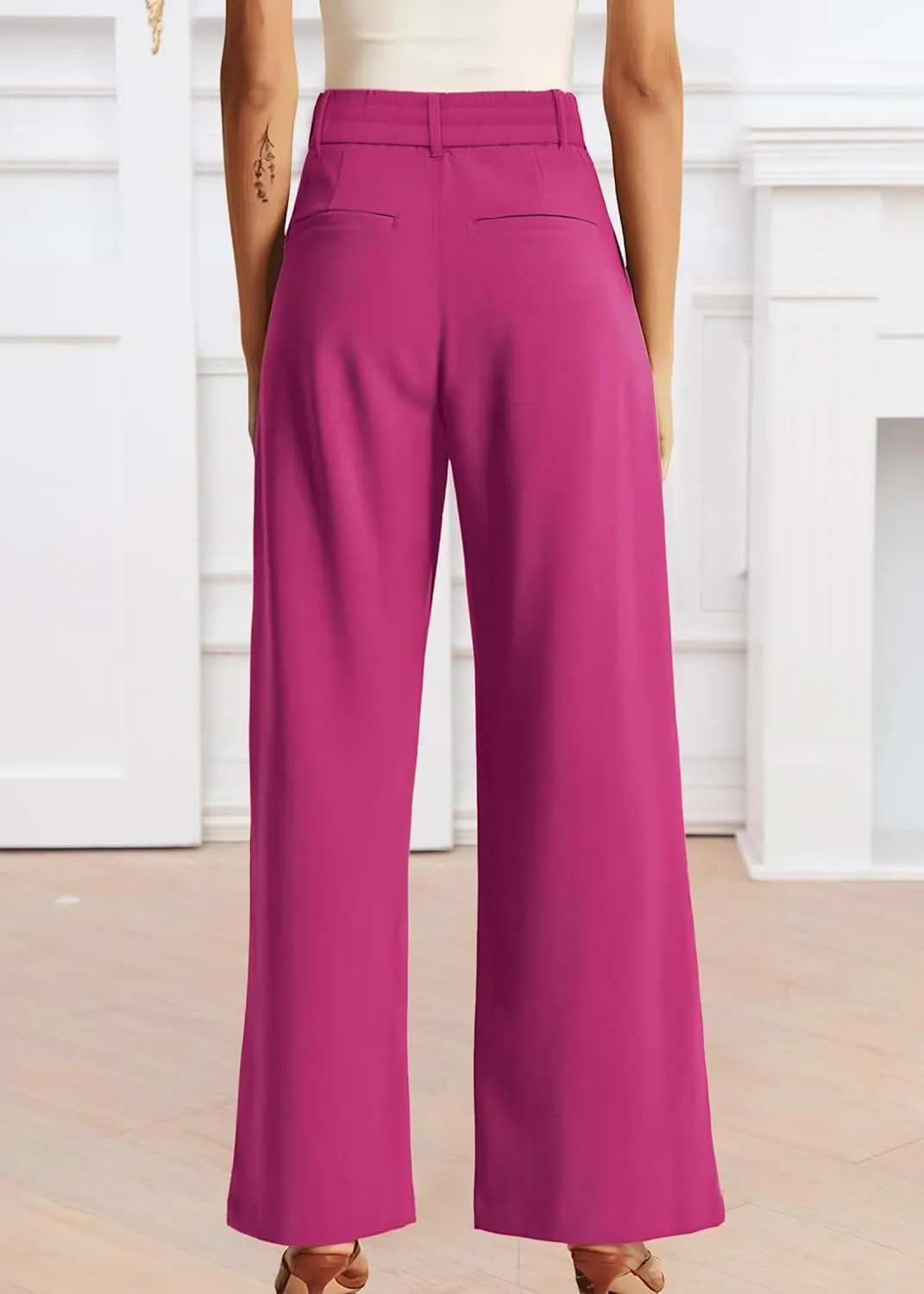 Womens Wide Leg Pants High Waisted Business Casual Summer Dress Pants Palazzo Long Work Trousers with Pockets