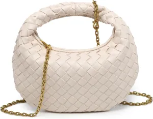 Women's Woven Genuine Leather Wallet Handbag - Crossbody Bag, Single-shoulder Chain