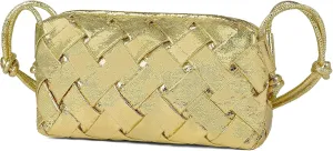 Woven Crossbody bags for women Vegan Leather Handbags Female Satchel Messenger Bag Fashion Shoulder Small Bag Casual Hobo (Gold)