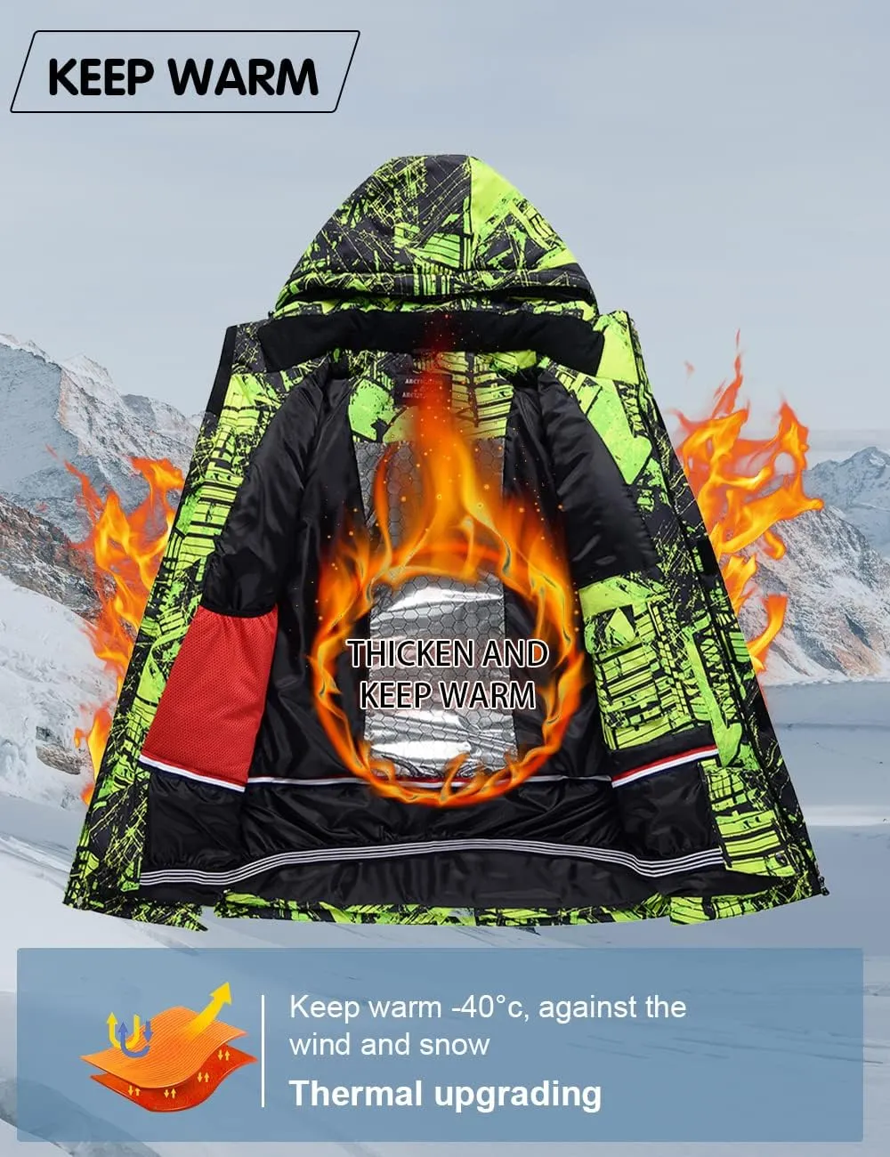 WOWULOVELY Men's Winter Snowsuit Waterproof Windproof Mountain Jacket and Pant Sets Insulated Snowboarding Skisuit