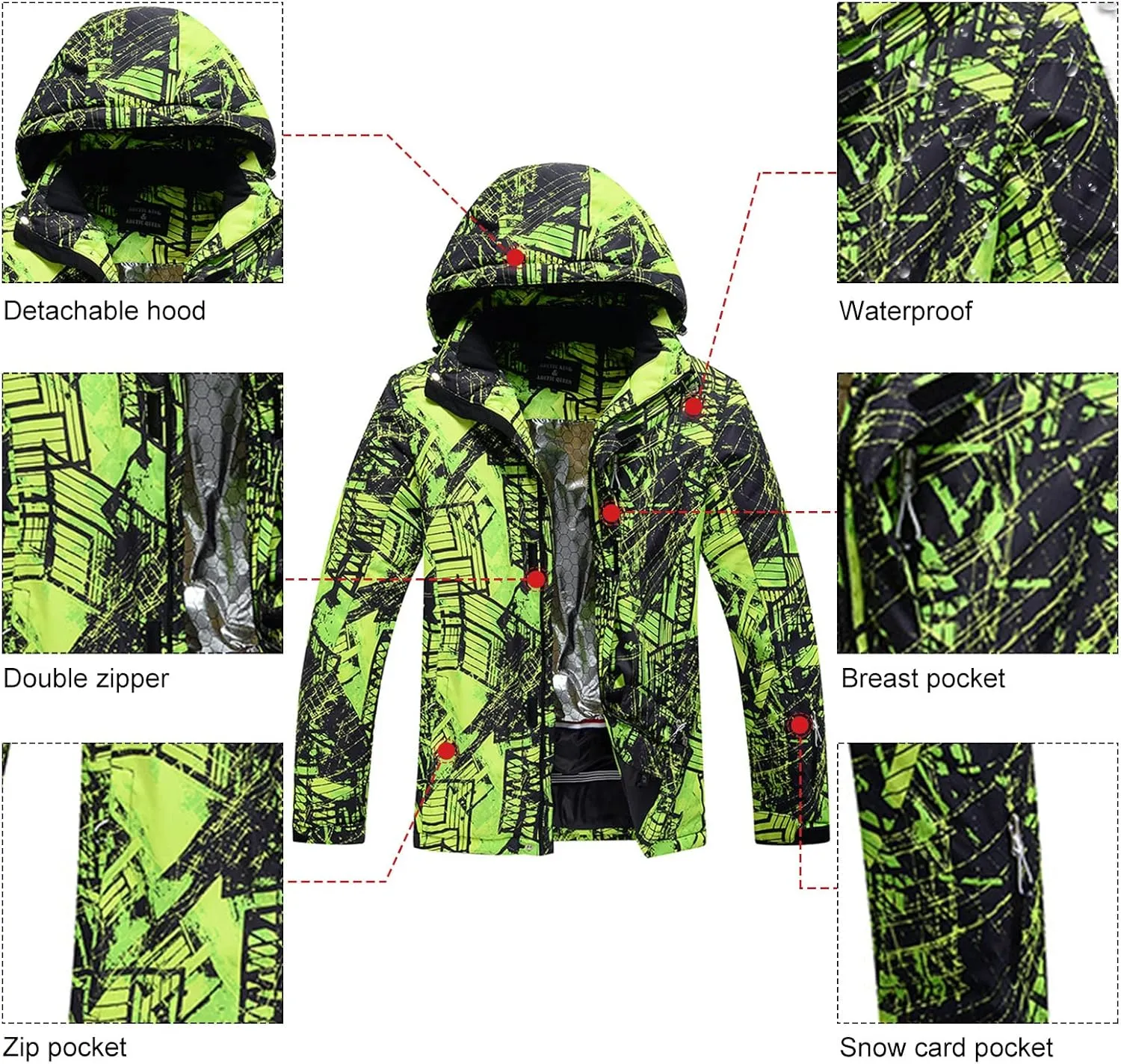 WOWULOVELY Men's Winter Snowsuit Waterproof Windproof Mountain Jacket and Pant Sets Insulated Snowboarding Skisuit