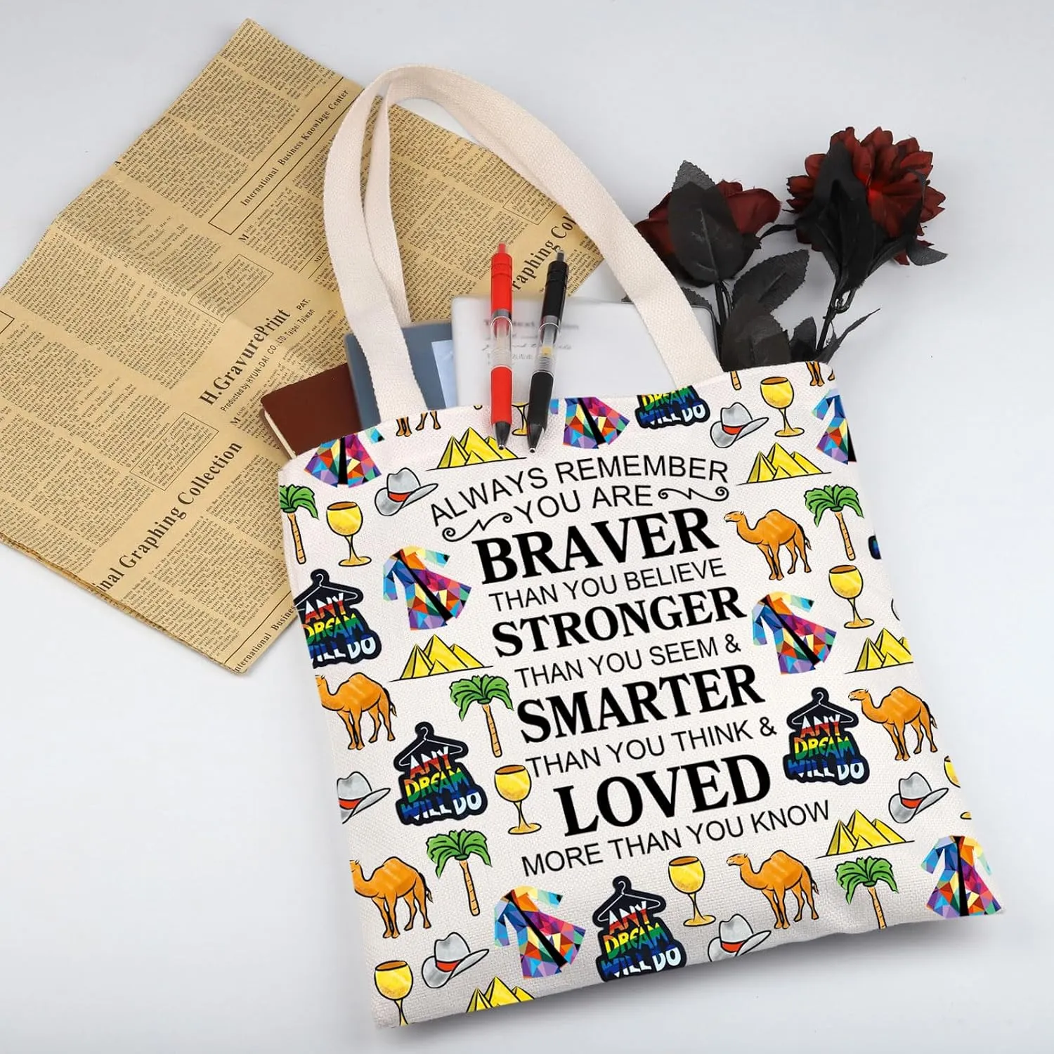 WSNANG JATATD Musical Canvas Tote Bag Musical Lover Shoulder Bag Musical Theater Fans Gift