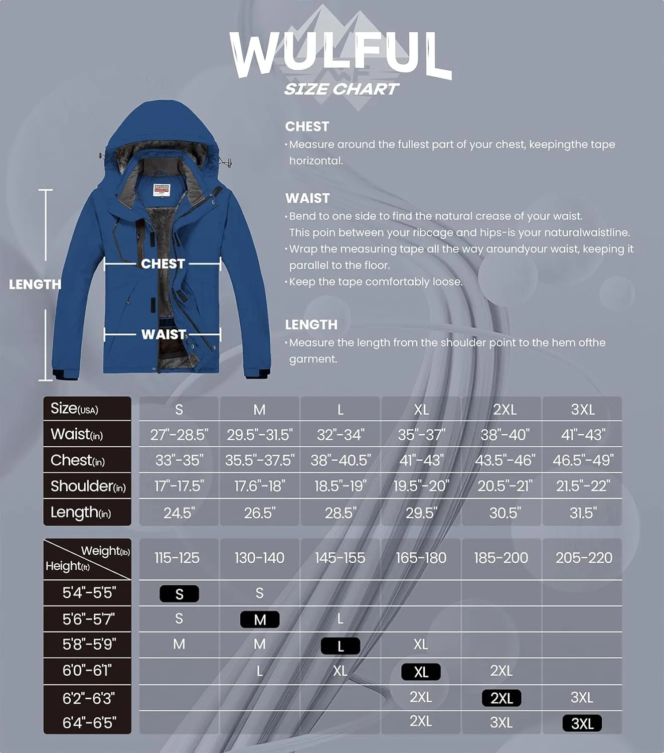 WULFUL Men's Waterproof Ski Jacket Warm Winter Snow Coat Mountain Windbreaker