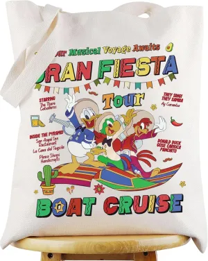 WZMPA Donald Cartoon Tote Bag Panchito Duck Fans Gift Your Musical Voyage Awaits Gran Fiesta Grocery Bag Jose Carioca Merch