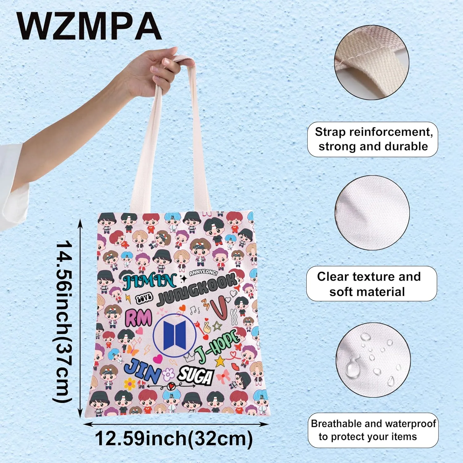 WZMPA K-pop Army Tote Bag Korean Army Fans Gifts K-Pop Boygroup Shoulder Bag Korean Group Member Merchandise