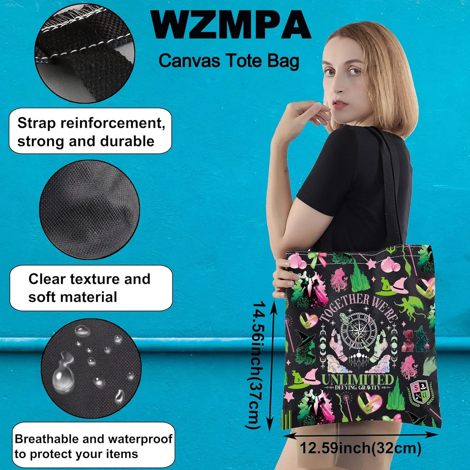 WZMPA Wick Elphaba Tote Bag Glinda Fans Gift Together Were Unlimited Wick Canvas Handbag Witch Wick Merchandise