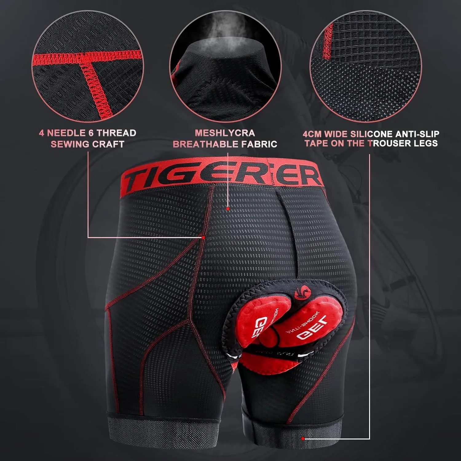 X-TIGER Men's Cycling Underwear Shorts 5D Padded Gel,MTB Biking Shorts Pants with Breathable,Adsorbent Design