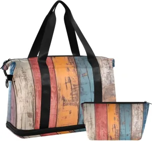 xigua Gym Bag Colorful Wood Travel Duffel Bag - Sports Gym Bag with Dry Wet Pocket Cosmetic bag & Shoes Compartment for Women and Men
