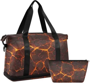 xigua Gym Bag Lava Textures Travel Duffel Bag - Sports Gym Bag with Dry Wet Pocket Cosmetic bag & Shoes Compartment for Women and Men