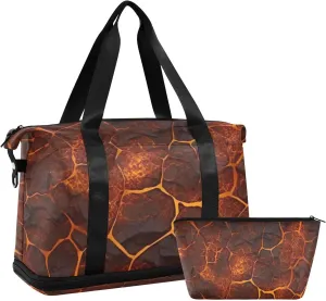 xigua Gym Bag Lava Textures Travel Duffel Bag - Sports Gym Bag with Dry Wet Pocket Cosmetic bag & Shoes Compartment for Women and Men