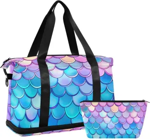 xigua Gym Bag Rainbow Mermaid Scales Travel Duffel Bag - Sports Gym Bag with Dry Wet Pocket Cosmetic bag & Shoes Compartment for Women and Men