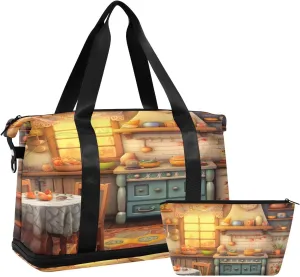xigua Gym Bag Rustic Kitchen Travel Duffel Bag - Sports Gym Bag with Dry Wet Pocket Cosmetic bag & Shoes Compartment for Women and Men