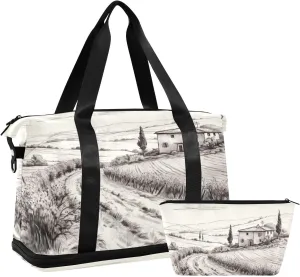 xigua Gym Bag Sketch Italian Landscape Travel Duffel Bag - Sports Gym Bag with Dry Wet Pocket Cosmetic bag & Shoes Compartment for Women and Men