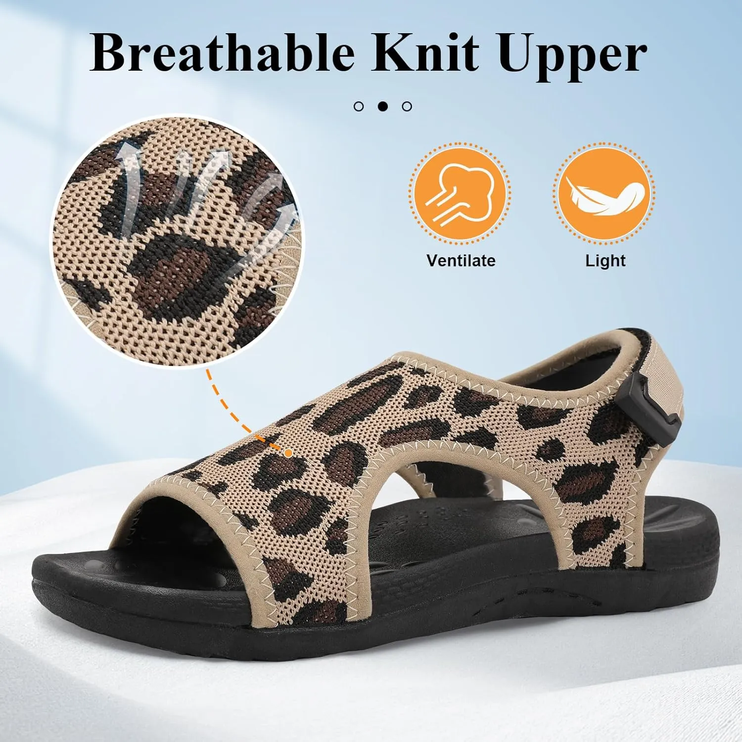 XIHALOOK Womens Orthopedic Walking Sandals with Adjustable Hooks Open Toe Sports Sandals Breathable Knit Summer Shoes
