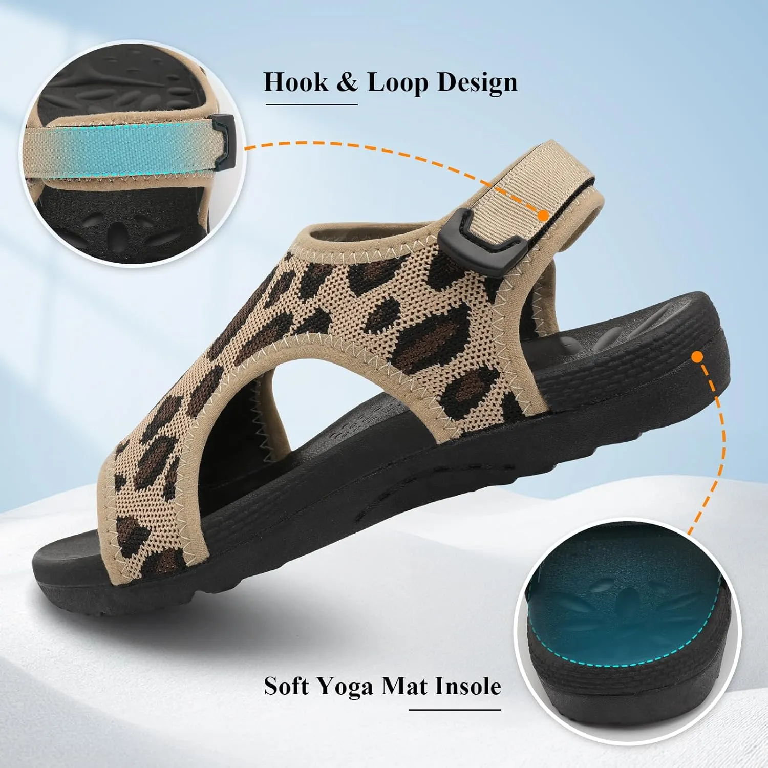 XIHALOOK Womens Orthopedic Walking Sandals with Adjustable Hooks Open Toe Sports Sandals Breathable Knit Summer Shoes