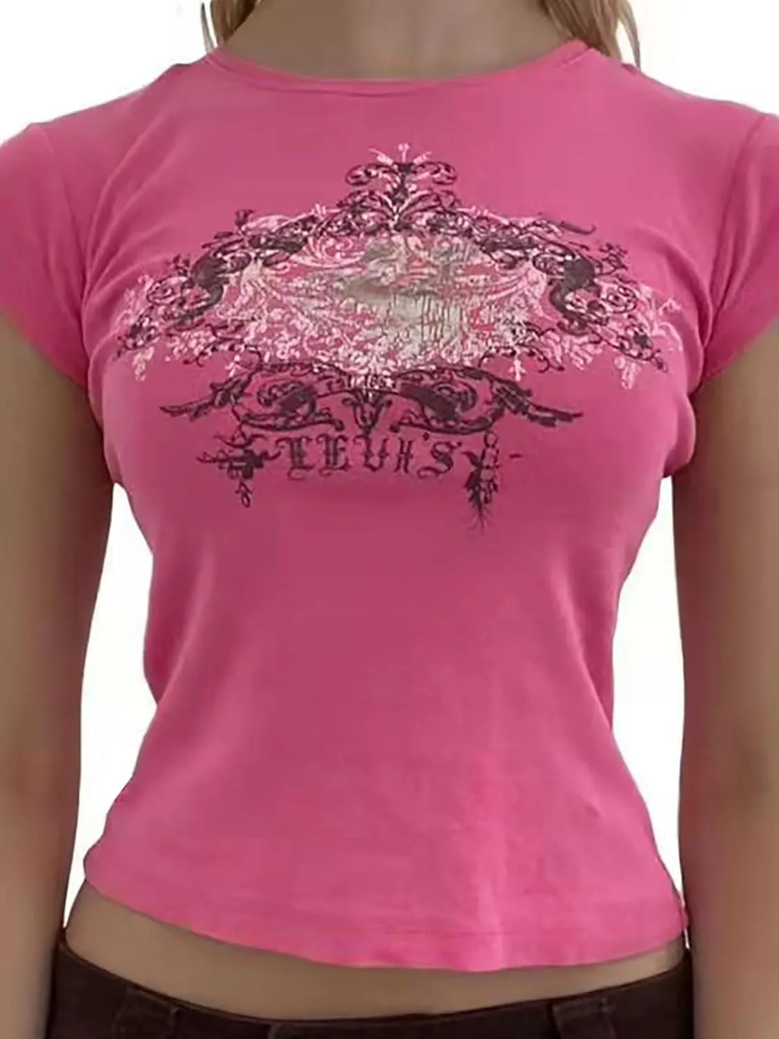 Xineicy Crop Tops for Women Short Sleeve Crew Neck 2000s Graphic Baby Tees Vintage Grunge Y2k Shirts