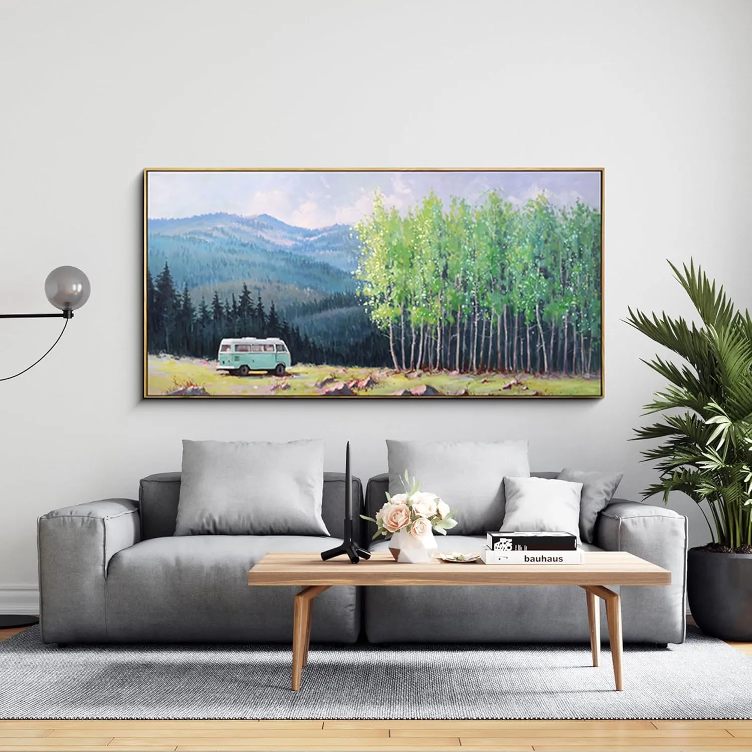 XLSJERST Nature Mountain Canvas Wall Art - National Park Painting Green Ridge Landscape Picture Panoramic Artwork Framed Large Size for Home Office Living Room Bedroom Wall Decor - 20x40 Inches
