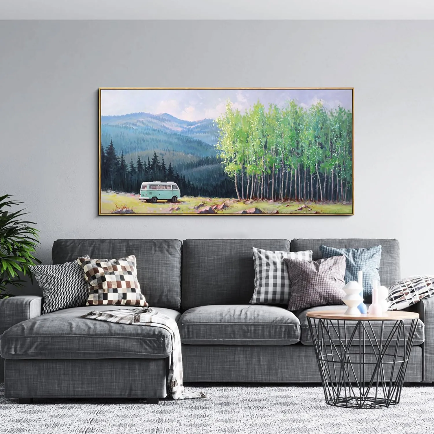 XLSJERST Nature Mountain Canvas Wall Art - National Park Painting Green Ridge Landscape Picture Panoramic Artwork Framed Large Size for Home Office Living Room Bedroom Wall Decor - 20x40 Inches