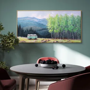 XLSJERST Nature Mountain Canvas Wall Art - National Park Painting Green Ridge Landscape Picture Panoramic Artwork Framed Large Size for Home Office Living Room Bedroom Wall Decor - 20x40 Inches