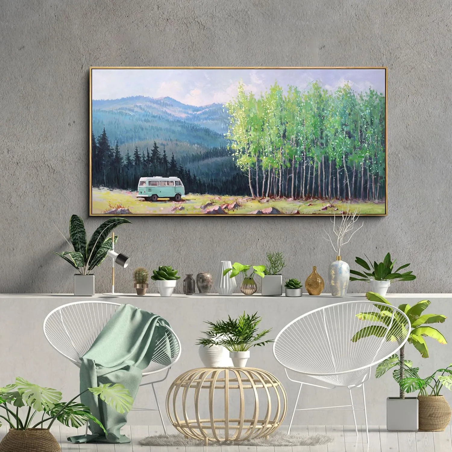XLSJERST Nature Mountain Canvas Wall Art - National Park Painting Green Ridge Landscape Picture Panoramic Artwork Framed Large Size for Home Office Living Room Bedroom Wall Decor - 20x40 Inches