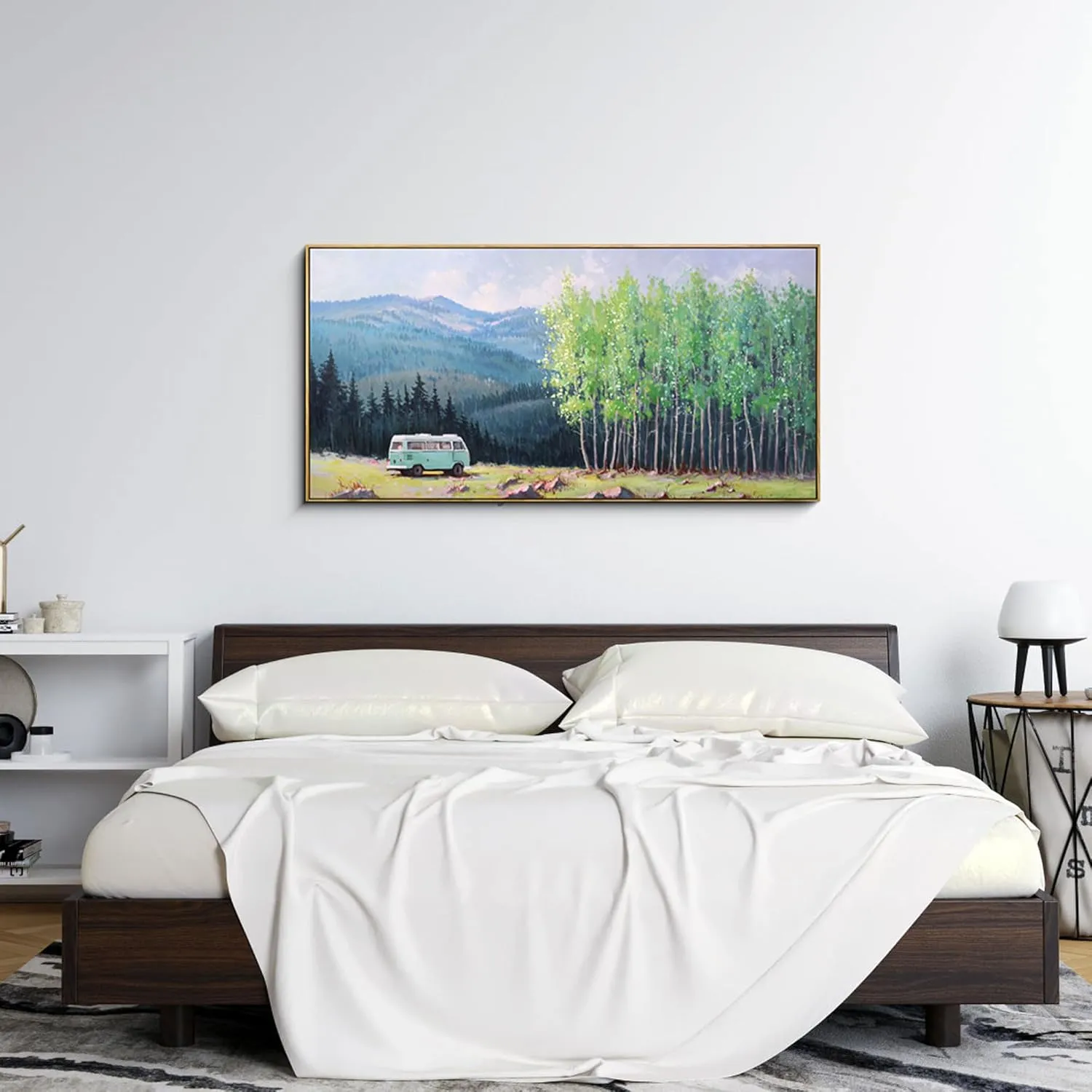XLSJERST Nature Mountain Canvas Wall Art - National Park Painting Green Ridge Landscape Picture Panoramic Artwork Framed Large Size for Home Office Living Room Bedroom Wall Decor - 20x40 Inches