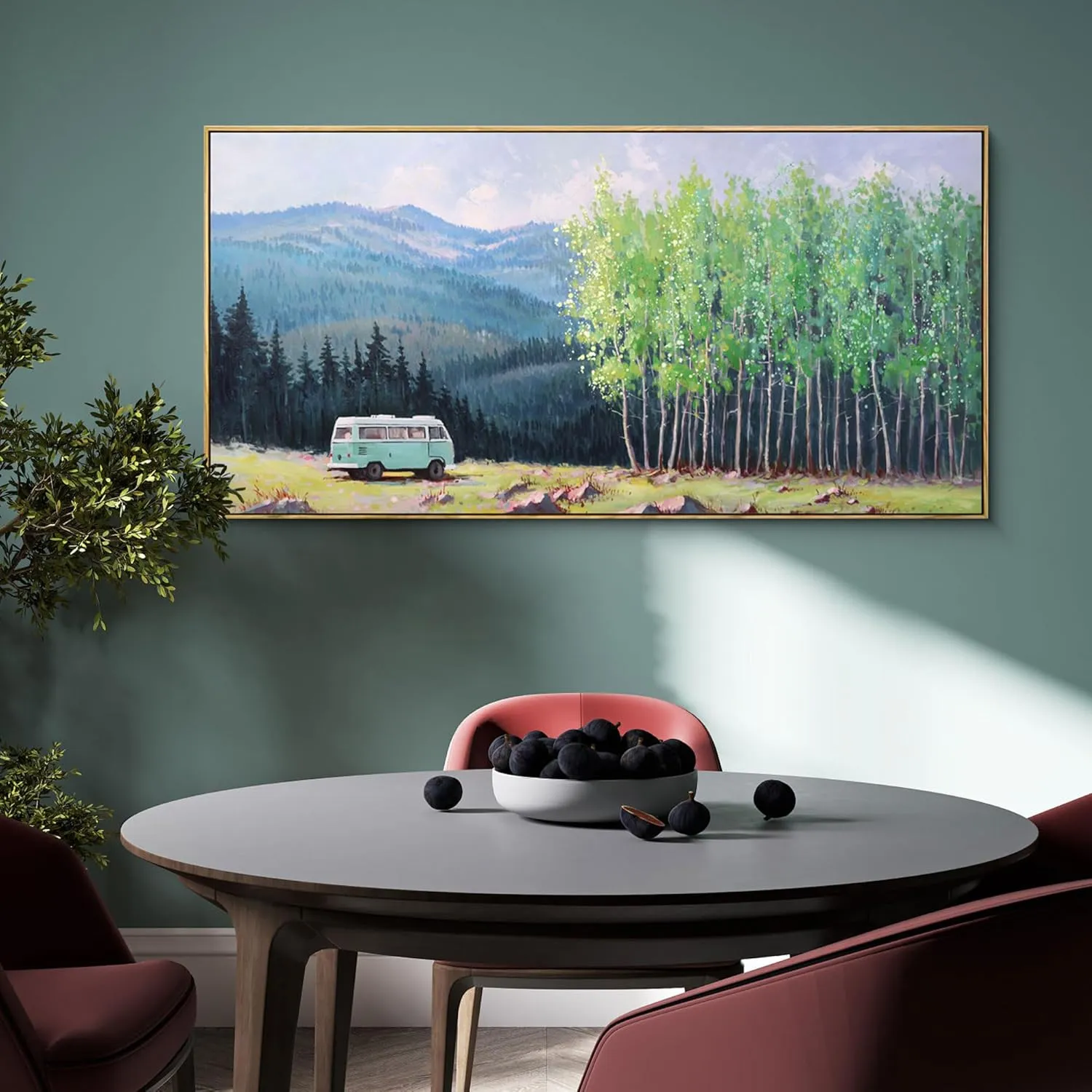 XLSJERST Nature Mountain Canvas Wall Art - National Park Painting Green Ridge Landscape Picture Panoramic Artwork Framed Large Size for Home Office Living Room Bedroom Wall Decor - 20x40 Inches