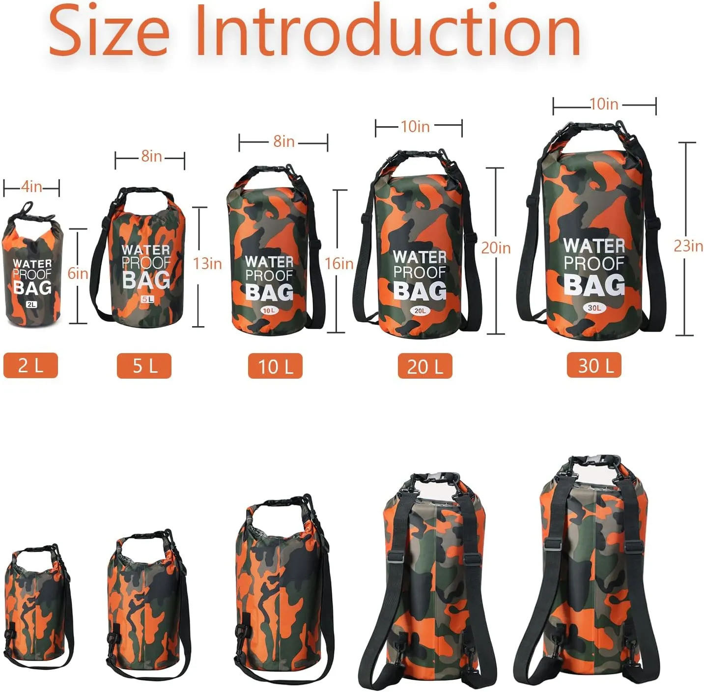 YDYJKI Waterproof Dry Bag Backpack 2L/5L/10L/20L/30L Floating Roll Top Dry Compression Sack Keeps Gear Dry for Kayaking Beach Rafting Boating Hiking Camping and Fishing with Waterproof Phone Case