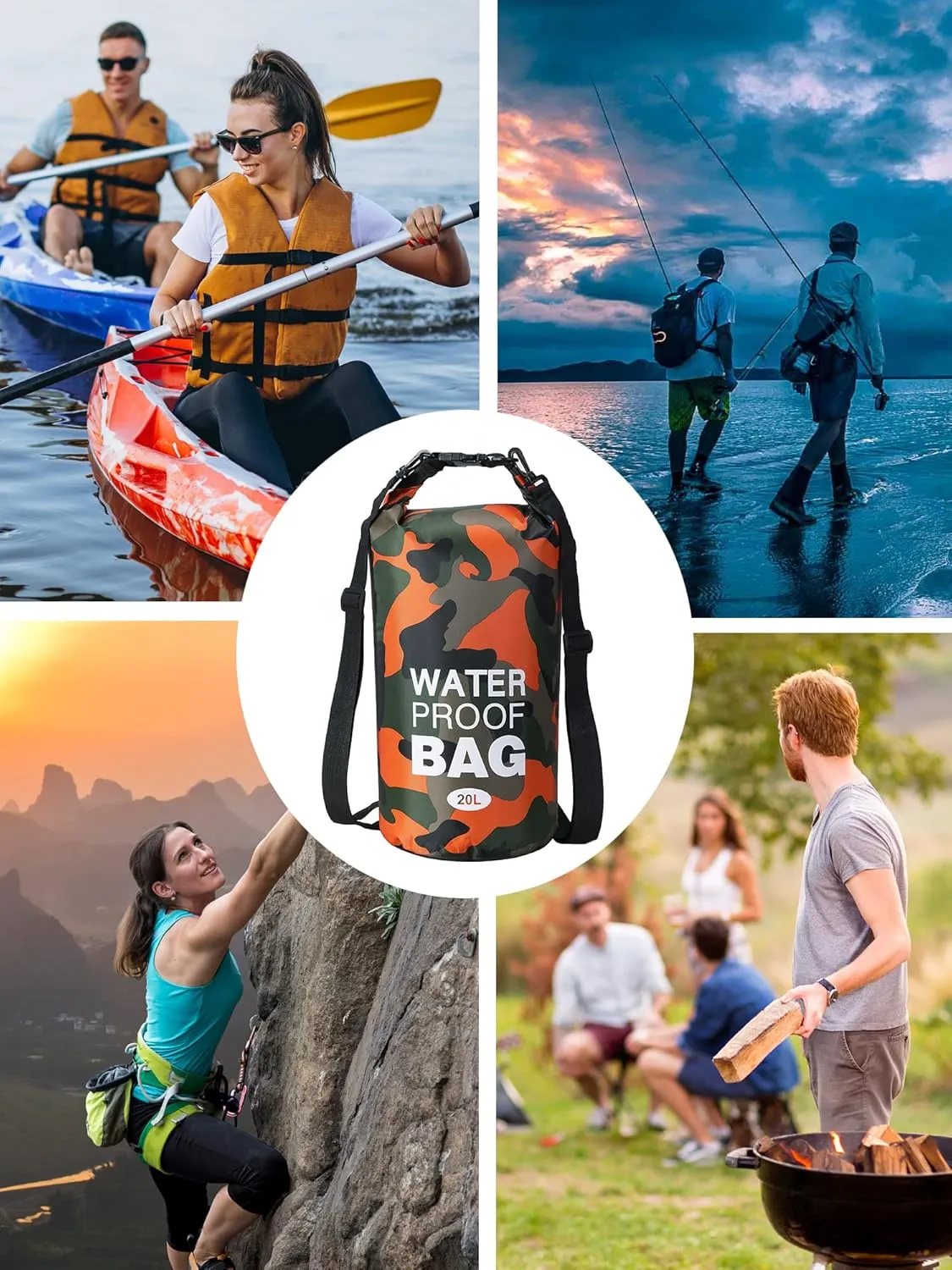 YDYJKI Waterproof Dry Bag Backpack 2L/5L/10L/20L/30L Floating Roll Top Dry Compression Sack Keeps Gear Dry for Kayaking Beach Rafting Boating Hiking Camping and Fishing with Waterproof Phone Case