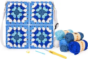 Yeezhee Crochet Kit for Beginners: Granny Square Crossbody Bag Set with Step-by-Step Video Tutorials, Includes Yarn, Crochet Hook, Evolvulus