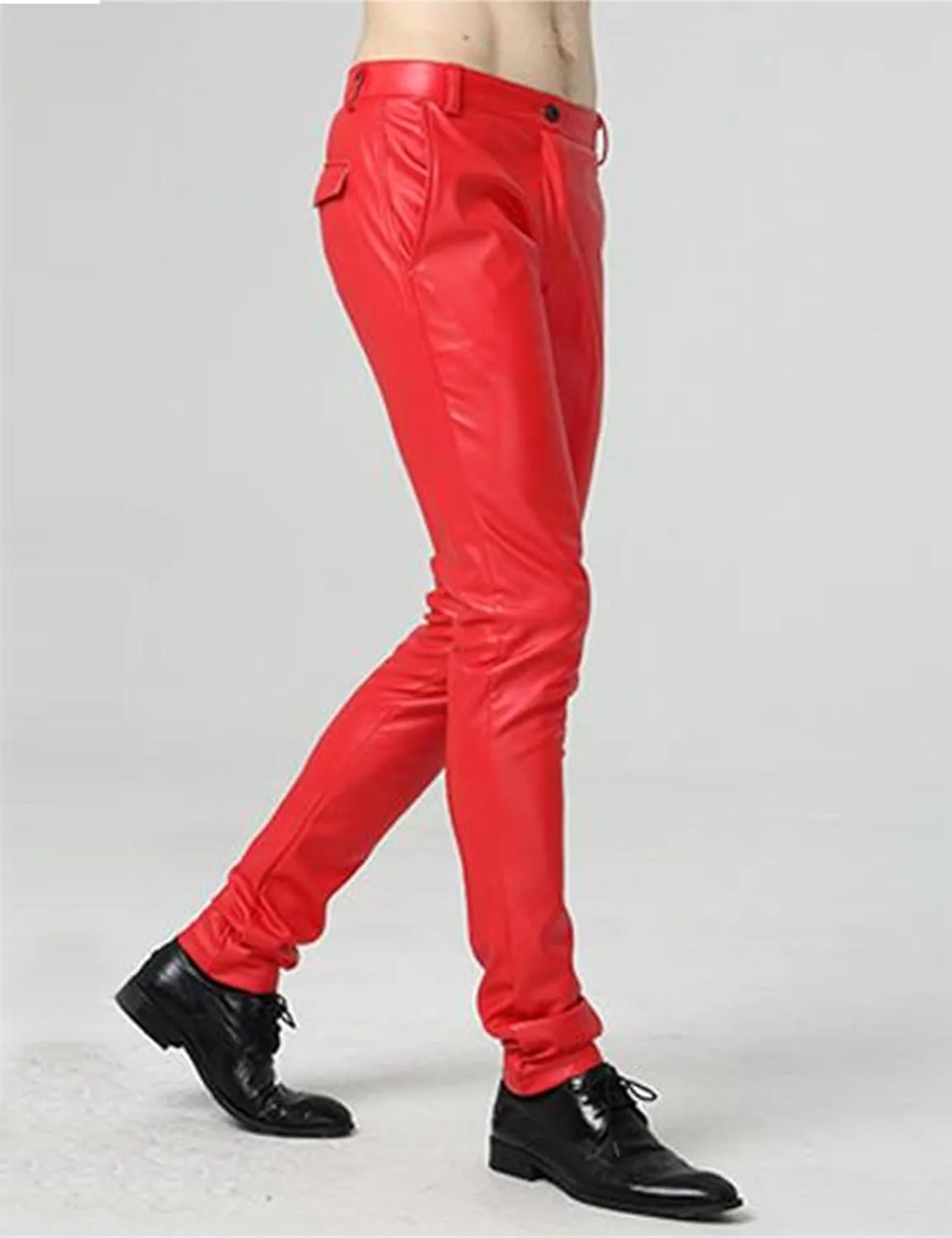 Yeokou Men's Skinny Straight Leg Tapered Pu Faux Leather Motorcycle Biker Pants