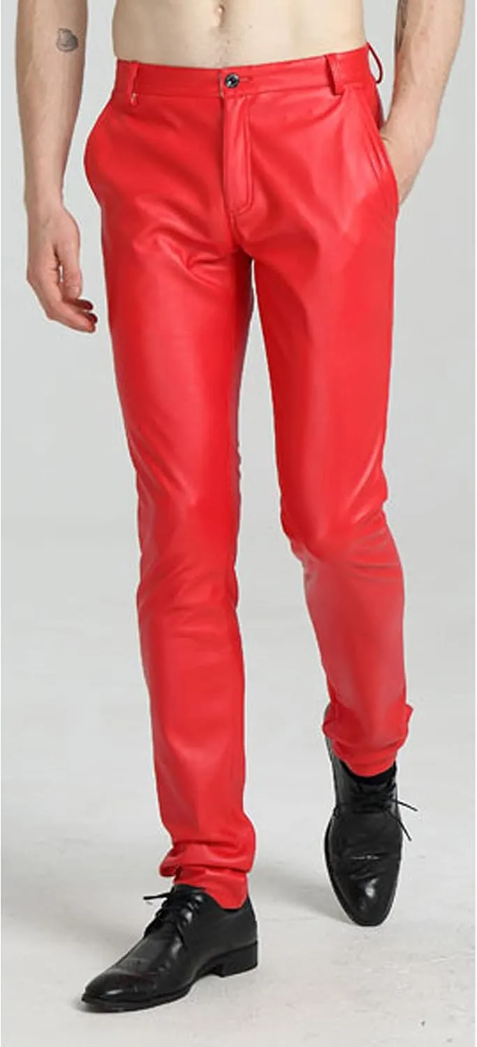 Yeokou Men's Skinny Straight Leg Tapered Pu Faux Leather Motorcycle Biker Pants