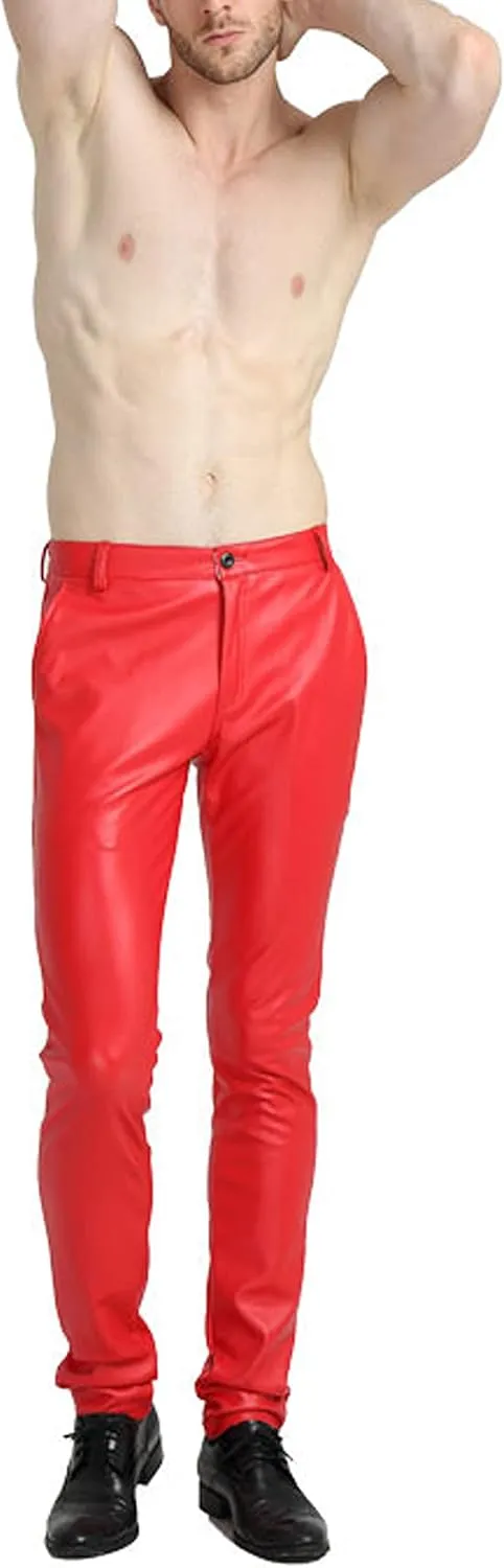 Yeokou Men's Skinny Straight Leg Tapered Pu Faux Leather Motorcycle Biker Pants