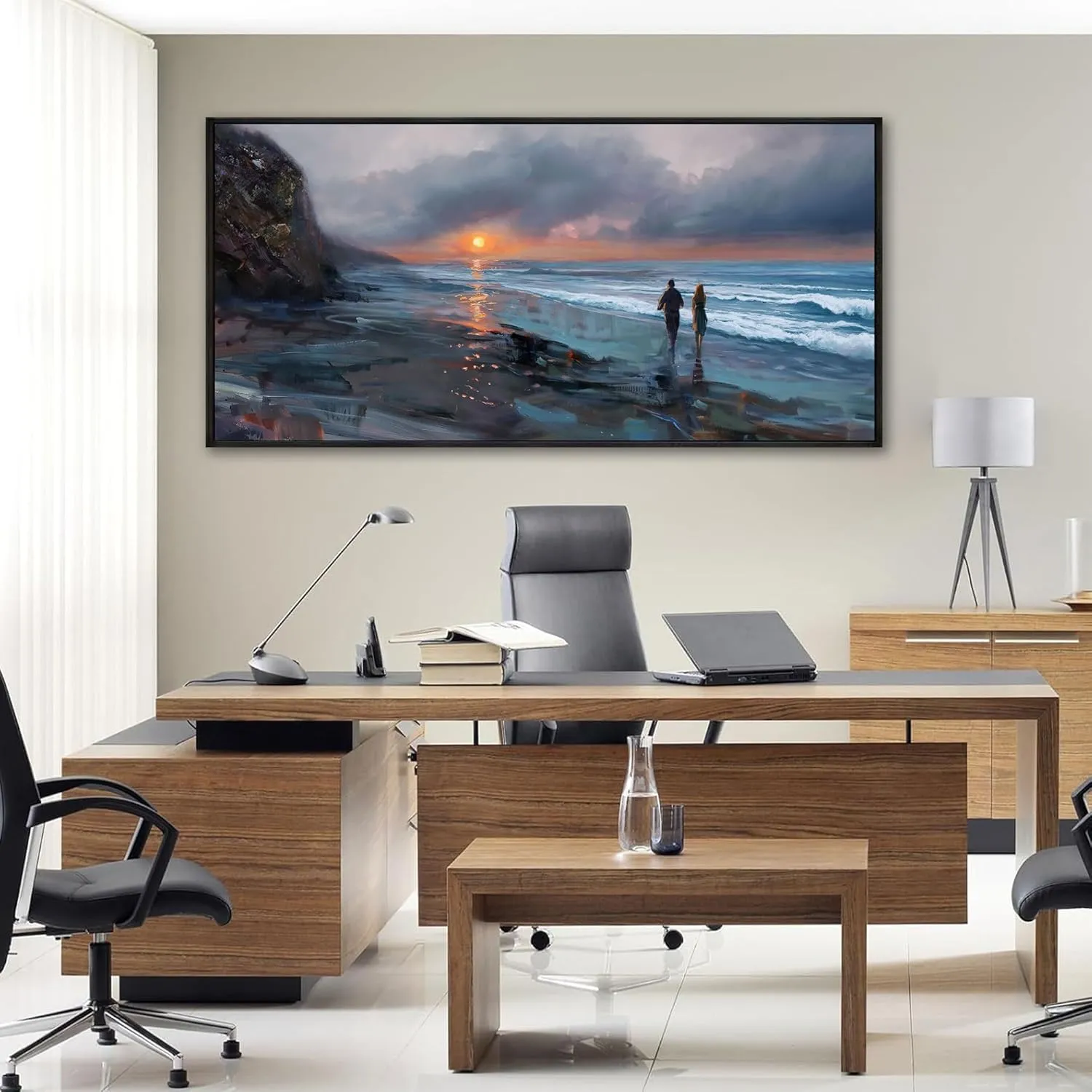 yiijeah Beach Wall Art - Large Canvas Prints Wall Decor Beach Sunset Ocean Waves Nature Abstract Pictures Wooden Framed for living Room Bedroom and Office
