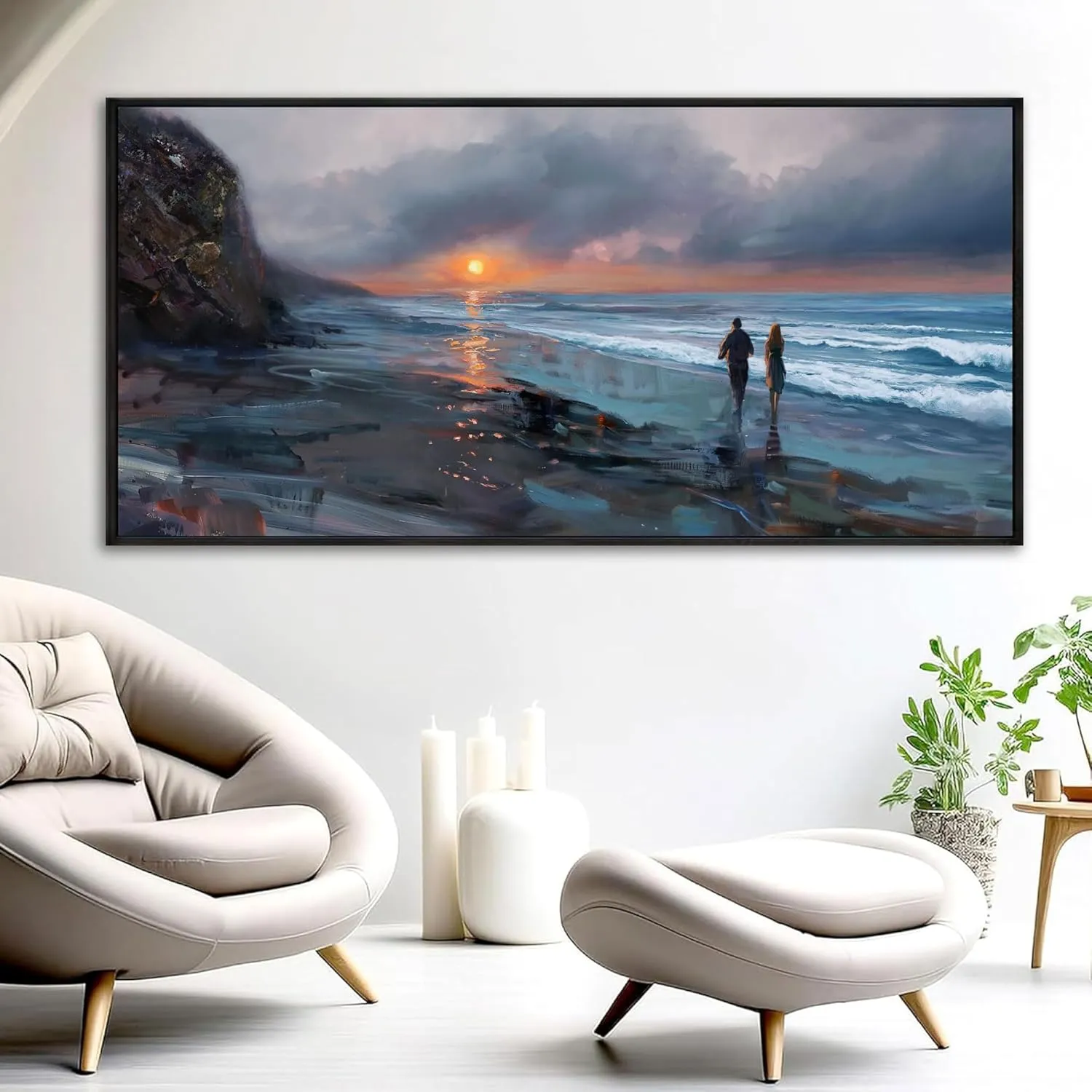 yiijeah Beach Wall Art - Large Canvas Prints Wall Decor Beach Sunset Ocean Waves Nature Abstract Pictures Wooden Framed for living Room Bedroom and Office