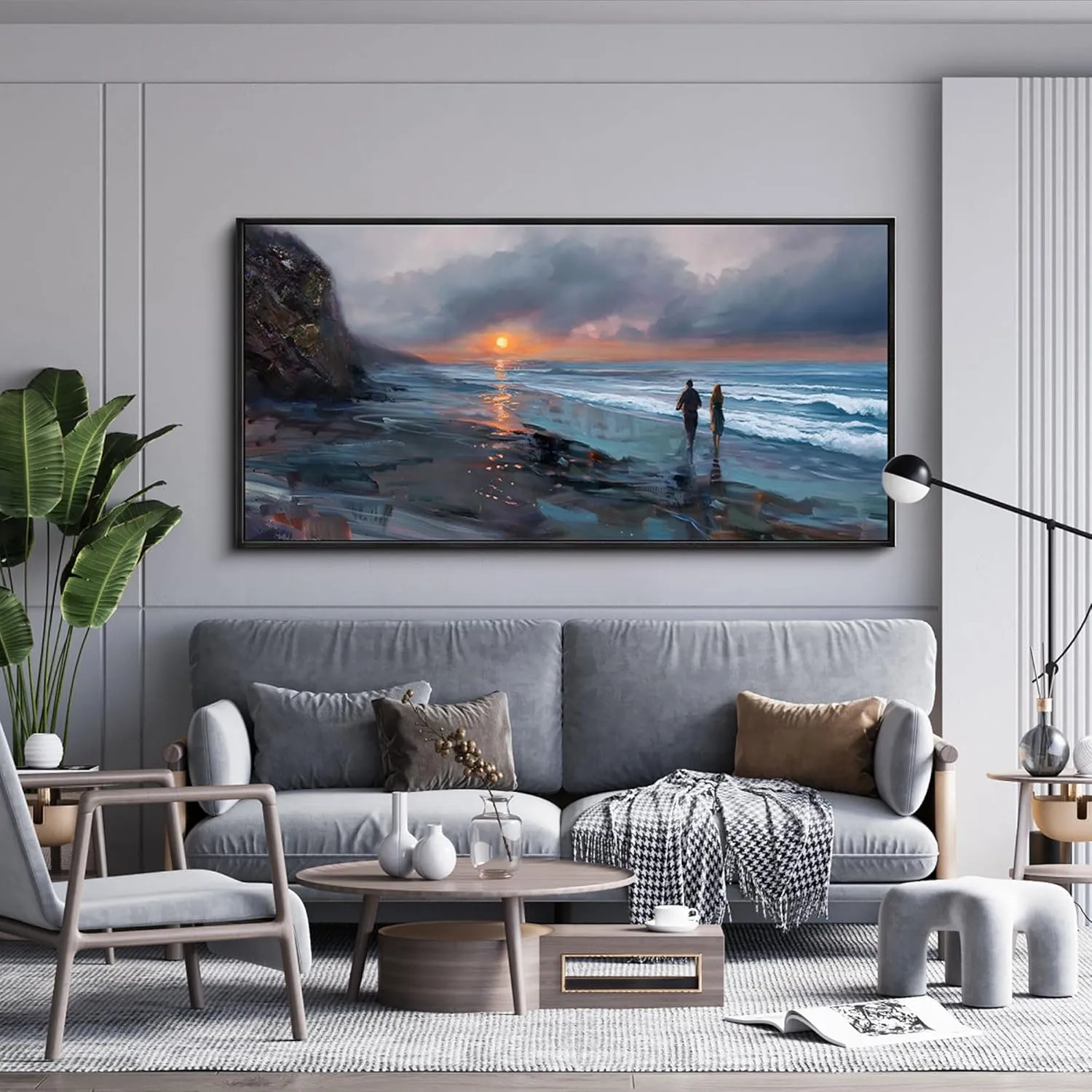 yiijeah Beach Wall Art - Large Canvas Prints Wall Decor Beach Sunset Ocean Waves Nature Abstract Pictures Wooden Framed for living Room Bedroom and Office