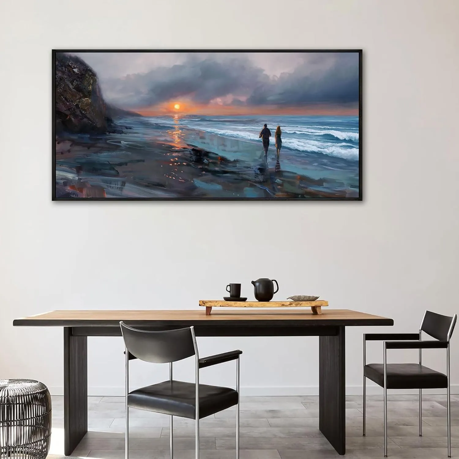 yiijeah Beach Wall Art - Large Canvas Prints Wall Decor Beach Sunset Ocean Waves Nature Abstract Pictures Wooden Framed for living Room Bedroom and Office