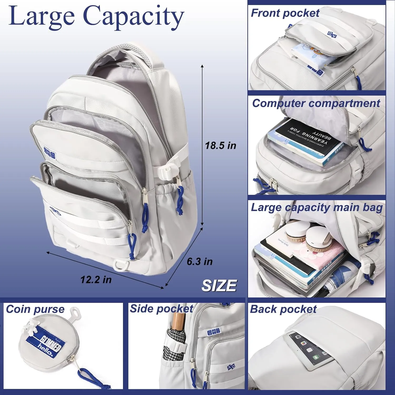 YJMKOI Aesthetic Backpack for Girls Large capacity Backpack for Teen Girls Middle School Girls Bookbags