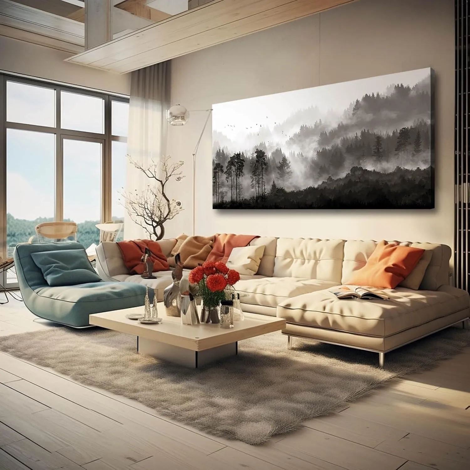 YJYart Large Artwork for Living Room Wall Canvas Art Mountains Nature Painting Artwork for Bedroom Kitchen Dining Room Modern Home Decoration 30"x 60"