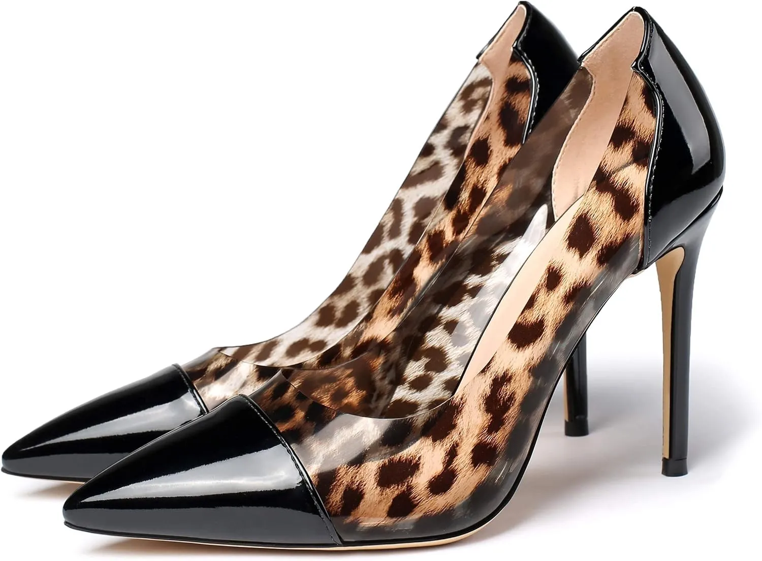 YODEKS Women's Slip-on Pumps High Heels Pointy Toe Sexy Clear Stiletto Elegant Comfort 10CM Transparent Party Office Business Heeled Shoes
