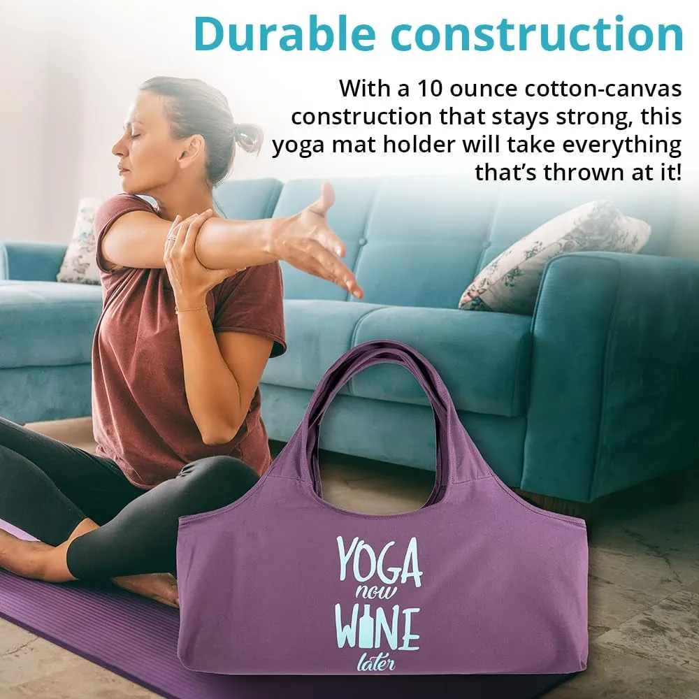 Yoga Bag, Exercise, Tote, Large Carrier, Shoulder Strap, Inner Pocket, Fits Most Mats, Recycled Cotton Canvas