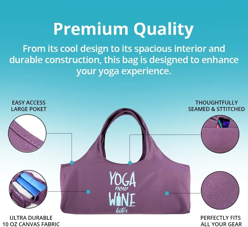 Yoga Bag, Exercise, Tote, Large Carrier, Shoulder Strap, Inner Pocket, Fits Most Mats, Recycled Cotton Canvas