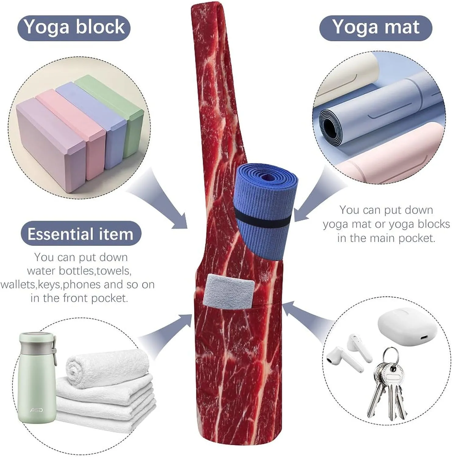 Yoga Mat Bag, Soft Canvas Storage Bag Fashion Mat Bag for Clothes Dorm Organizer with Pocket Shoulder Strap