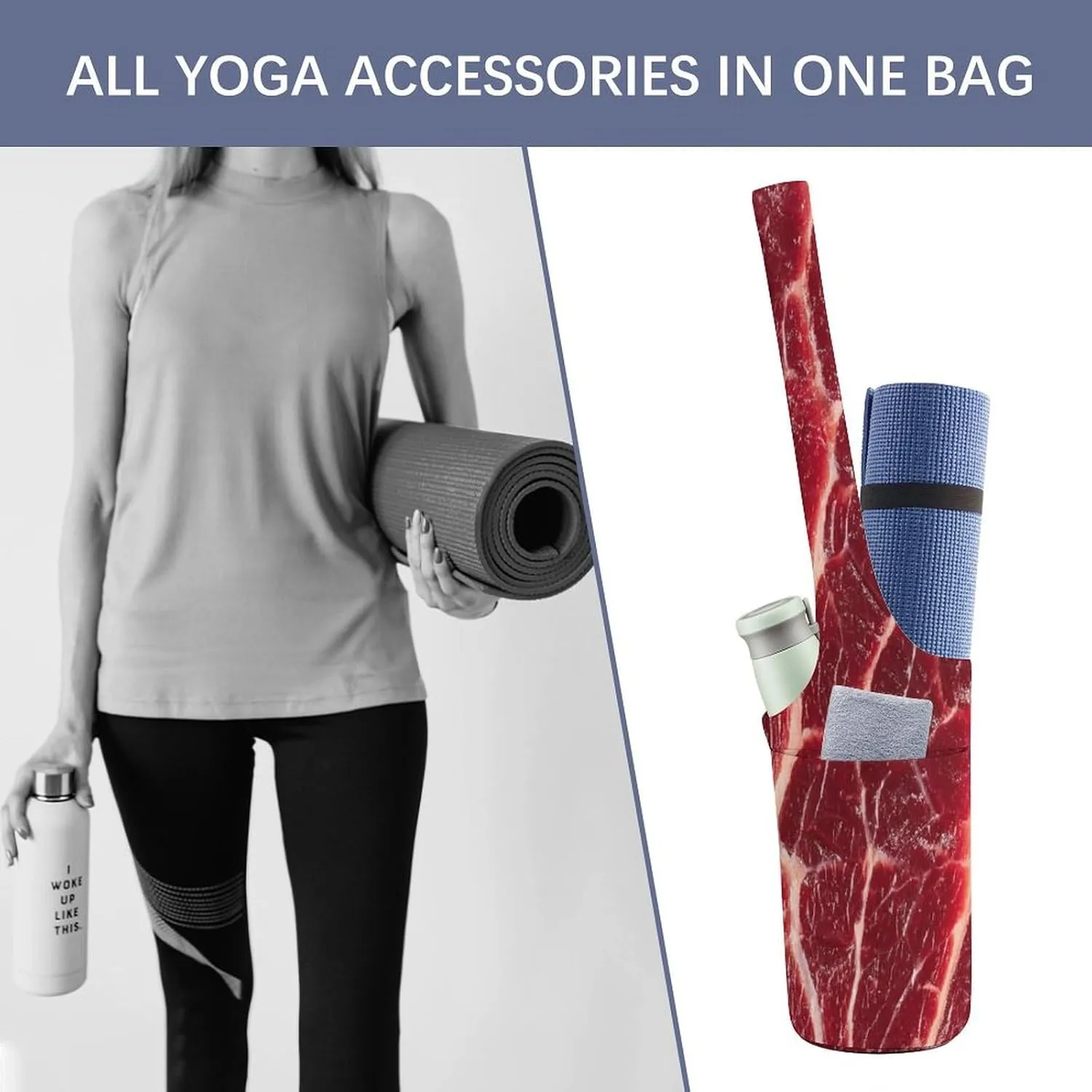 Yoga Mat Bag, Soft Canvas Storage Bag Fashion Mat Bag for Clothes Dorm Organizer with Pocket Shoulder Strap