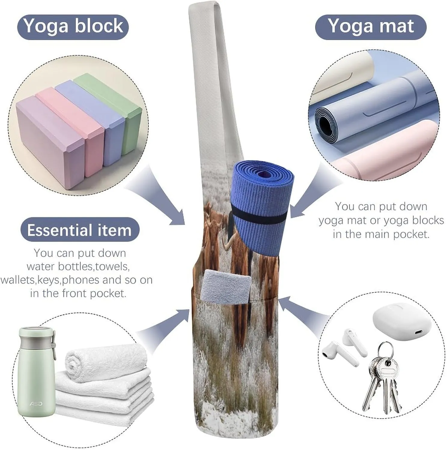 Yoga Mat Bag, Soft Canvas Storage Bag Fashion Mat Bag for Clothes Dorm Organizer with Pocket Shoulder Strap