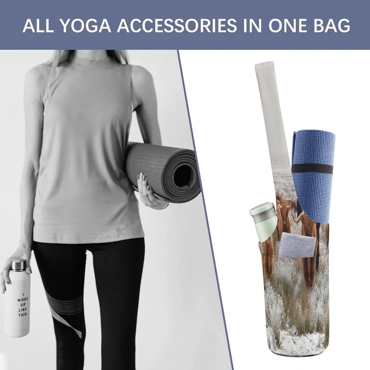Yoga Mat Bag, Soft Canvas Storage Bag Fashion Mat Bag for Clothes Dorm Organizer with Pocket Shoulder Strap