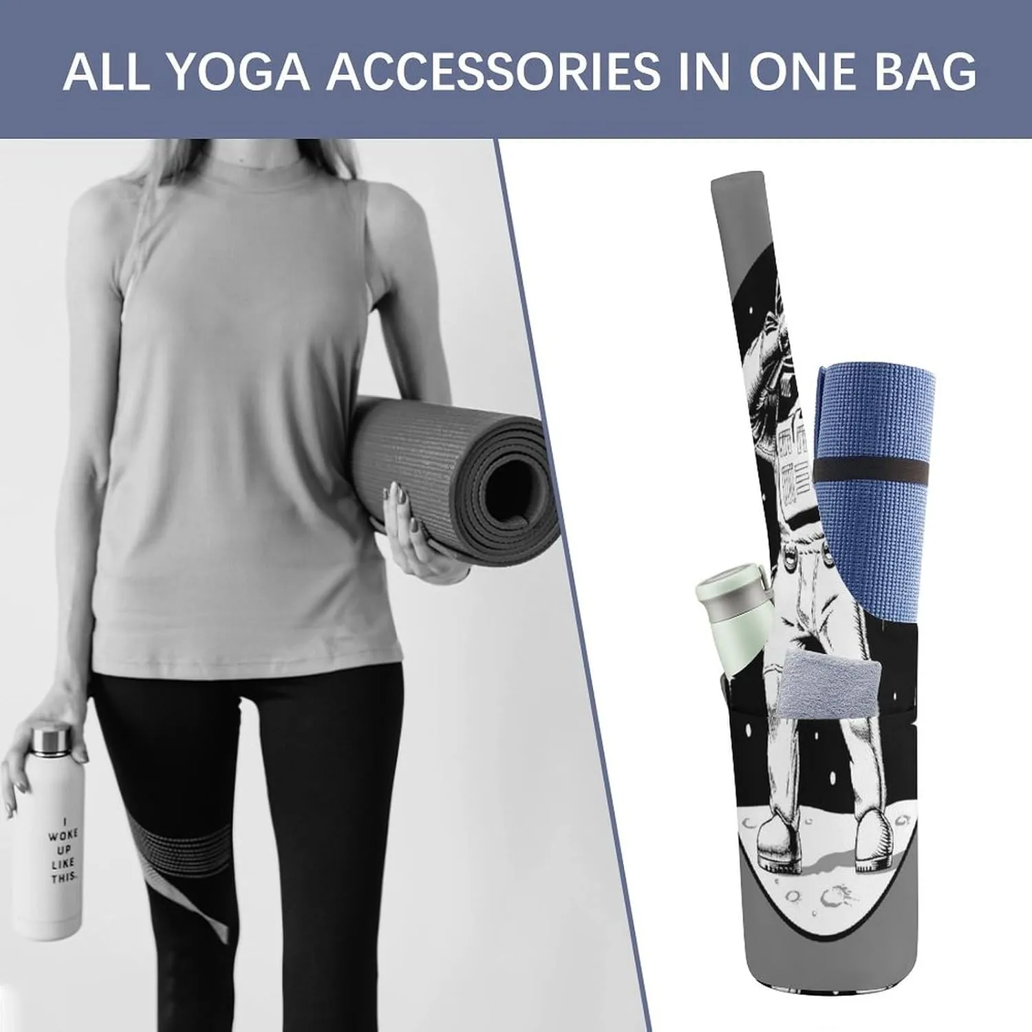Yoga Mat Bag, Soft Canvas Storage Bag Fashion Mat Bag for Clothes Dorm Organizer with Pocket Shoulder Strap