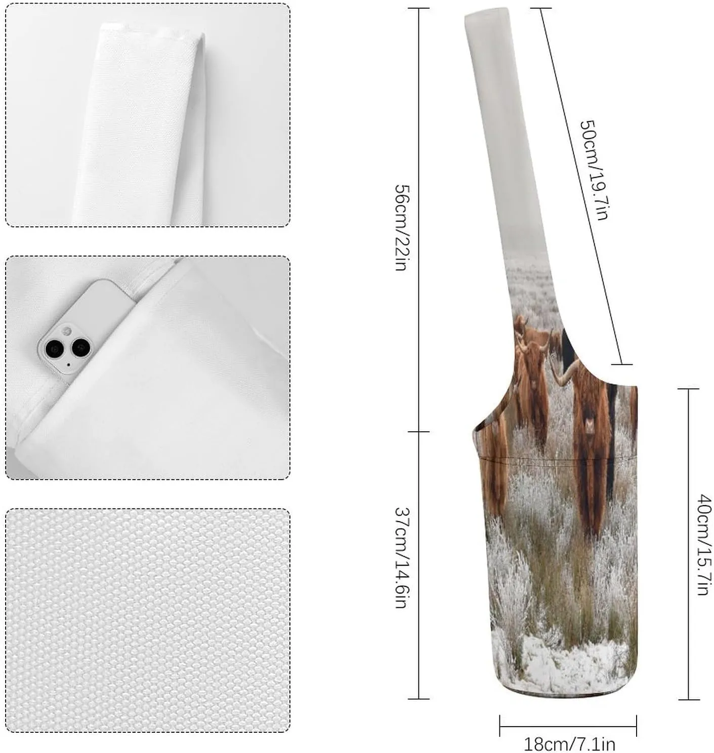 Yoga Mat Bag, Soft Canvas Storage Bag Fashion Mat Bag for Clothes Dorm Organizer with Pocket Shoulder Strap